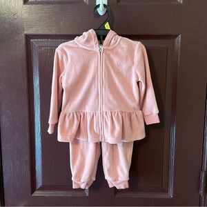 Ralph Lauren Baby Girls Pink Velour Hoodie and Pants 2-Piece Set 18M